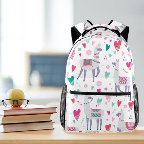 Sac à dos d'école alpaga blanc 29.4x20x40cm pour adolescents et étudiants