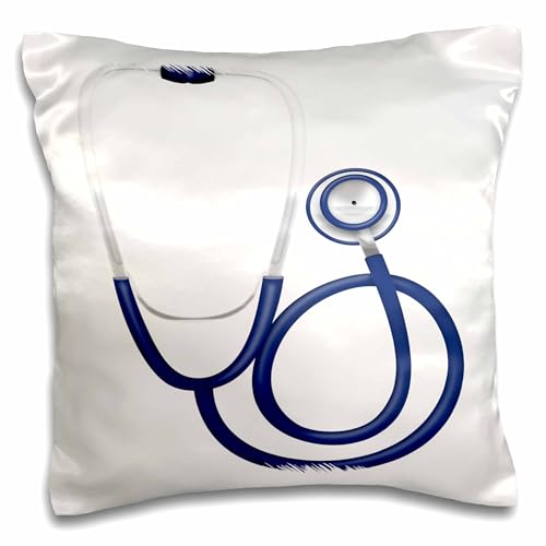 3dRose 16x16 inch Pillow Case - Blue and White Medical Stethoscope Illustration Illustrations