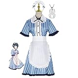 JOHLCR Anime Cosplay Kostüm The Café Terrace And Its Goddesses Outfits Uniform Gestreiftes Dienstmädchen-Outfit mit Halskettenzubehör Halloween Karneval Party Verkleiden Geschenk (Weiss, L)