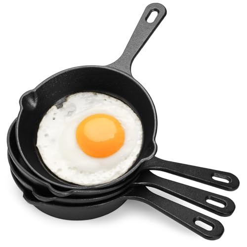 Hiceeden 4 Pack Small Cast Iron Skillet 5-1/2 Inch Frying Pans with Double Drip-Spouts for Stove Oven Grill Safe Indoor and Outdoor Use Non-stick