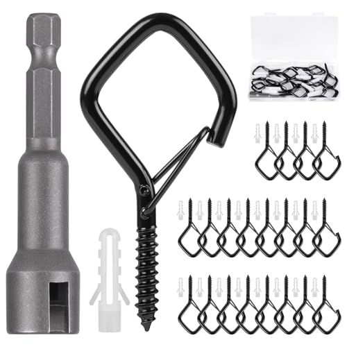 RELBRO Q Hanger Hooks 2.2 Inch Metal Screw Hook with Buckle Black 20 Pcs