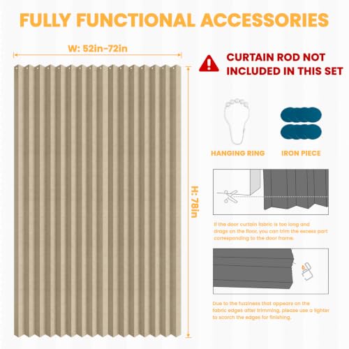 Image of AJAZZ Blackout Magnetic Door Curtain Accordion Doors Interior Closet Door Curtain Invisible Applicable Bedroom Room Living Room Doorway(Brown 72 inch W x 78 inch L 1 Panel