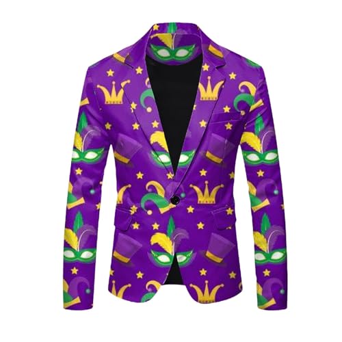 Mens 2 Piece Mardi Gras Casual Sweatsuits One Buttton Notched Lapel Party Floral Suit Jacket Dress Pants Suits Set3