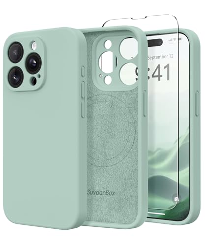 Image of Magnetic for iPhone 13 Pro Case, Compatible with MagSafe, [Full Camera Protection][Screen Protector] Silicone Shockproof Protective Phone Case for iPhone 13 Pro 6.1 inch, Mint