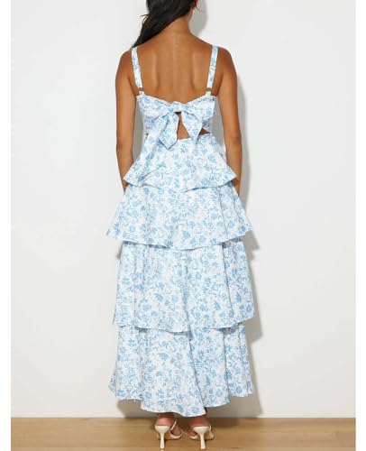 Tiered Ruffle Dress Women Casual Summer Spaghetti Strap Sleeveless Floral Layered Maxi Dress for Women Beach Sundress4