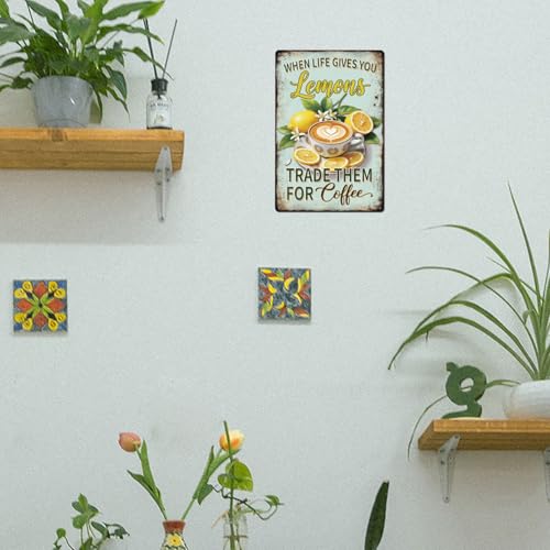 GLOBLELAND Lemon Coffee Metal Tin Sign - "When Life Hands You Lemons, Exchange Them for Coffee" Vintage Artwork 12x8inch Retro Wall Plaque for Home Office Café - Image 7
