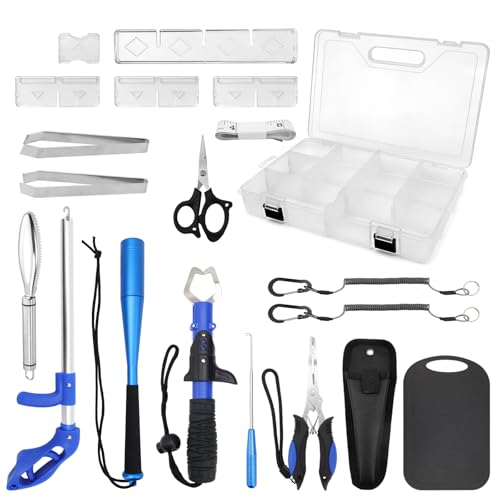 HZOUHONG Kit d'accessoires de pêche avec tueur de poissons, ciseaux de pêche, décrocheur, pince, cordon, pistolet, pince à pêche, écailles de poisson, pince à épiler pour poissons, pince à lèvres et