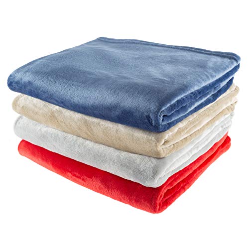 Flannel Fleece Throw Blanket- For Couch, Home Décor, Bed, Sofa & Chair- Oversized 60” X 70”- Lightweight, Soft & Plush Microfiber In Desert Tan By Bedford Home, Crimson Red #TOP6