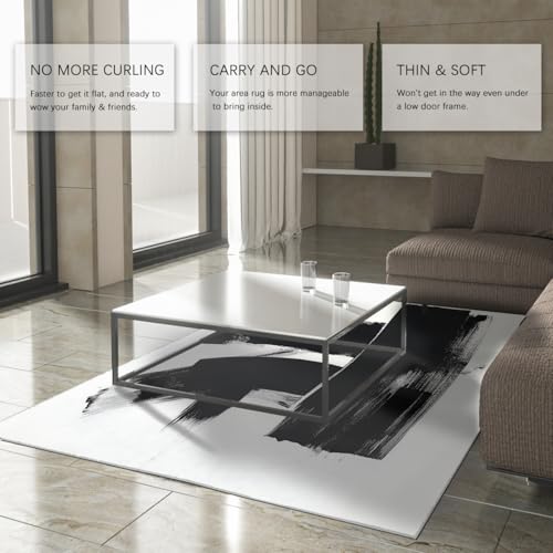 Tapis blanc noir abstrait 200x300cm de salon moderne et pliant - 4