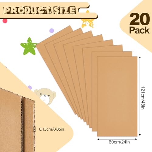 Image of Henoyso 20 Pack 24 x 48 Inch Corrugated Cardboard Sheets Flat Cardboard Sheets Packaging Inserts Flat Square Inserts Squares Separators for Shipping Packing Mailing Crafts (Brown)
