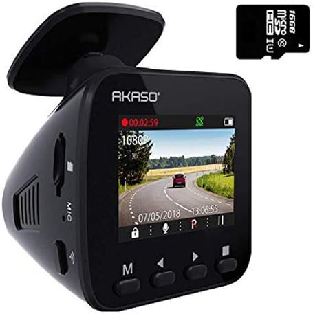 Dash Cam WiFi 1080P FHD - AKASO V1 Dash Camera for Cars 1296P with Phone APP 16GB Card 1.5 LCD 170 Wide Angle Super Night Vision Parking Monitor Loop Record