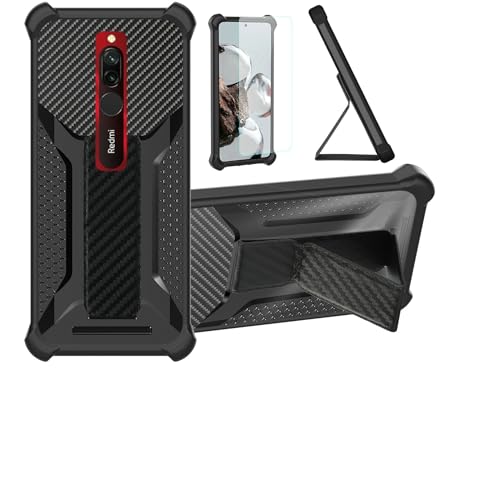 bojioderf Case Compatible for Xiaomi Redmi 8 Phone Case Cover [with Tempered Glass Screen Protector] Hybrid Case [Folding Support Magnetic] [Frosted Anti-Fingerprint] Black