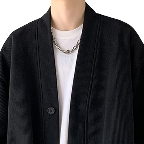 Men's Trendy Baggy Open Sweater Casual Long Sleeve Button Down Cardigan V Neck Solid Windbreaker Pockets3