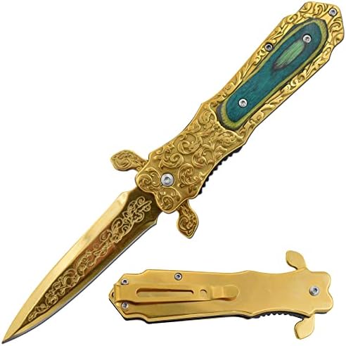 Wild Turkey Handmade Collection Two Tone Color Coated Folding Knife| Outdoor Survival Pocket Knife | Small one-Hand Knife Made of Stainless Steel Blade (Gold)