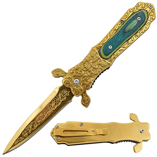 Wild Turkey Handmade Collection Two Tone Color Coated Folding Knife| Outdoor Survival Pocket Knife | Small One-Hand Knife Made Of Stainless Steel Blade (Gold) #TOP7