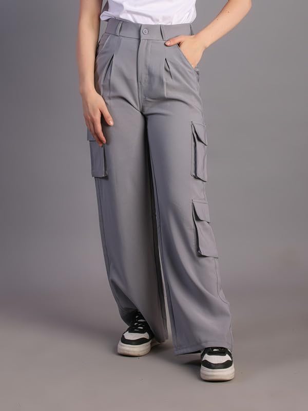 Image of HIGH Buy Women Korean 5 Pocket Cargo Comfort and Styles Baggy Super Lycra Pants for Women and Girls - Perfect High Waist Trousers for Women