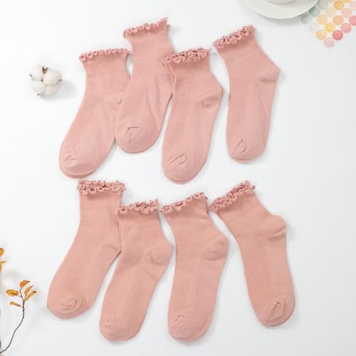 Image of 8 Pairs Cute Ruffle Frilly Ankle Socks Women, Lace Lettuce Socks
