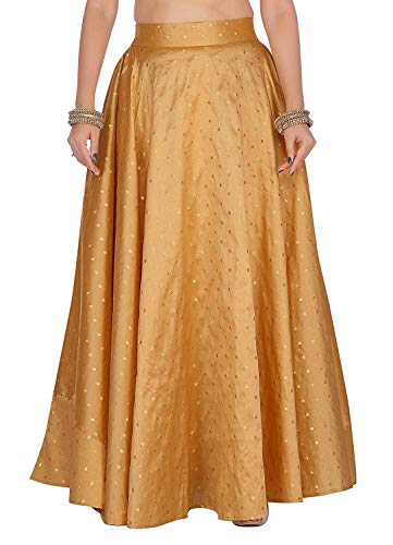 Durga Puja Special Women's Full Volume Full Round Full Ghera Brocade Lehenga Skirt with Gold Zari Dots