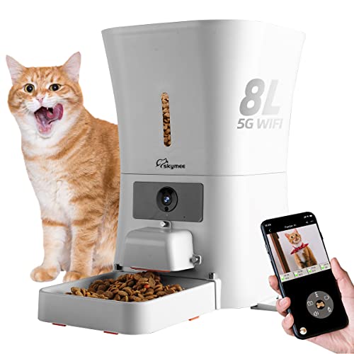 SKYMEE Dispensador automático Inteligente de Alimentos para Gatos y Perros de 8 L 12 L, Compatible con 2.4 G y 5 G, WiFi-1080P, para cámara de Mascotas con visión Nocturna y Audio de 2 vías