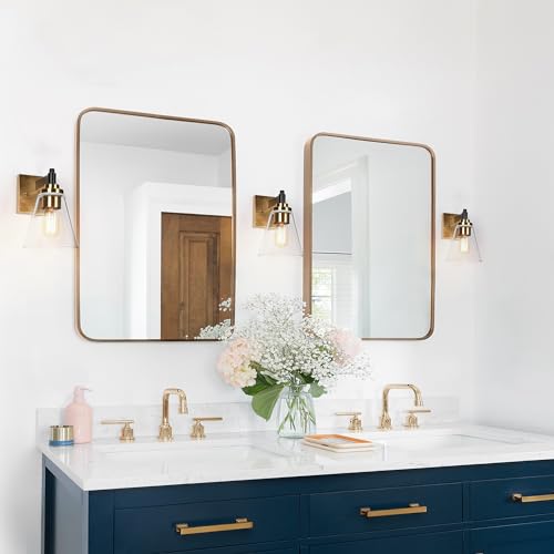 Image of KSANA Wall Sconces, Black and Gold Wall Lights for Bedroom, Wall Mounted Lamps with Flared Glass Shade for Living Room, Bathroom,