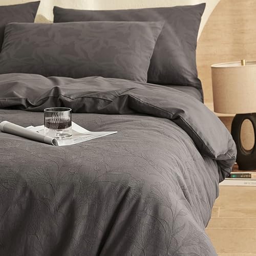 Homxi Juego de Ropa de Cama de 4 Piezas, Funda Nórdica 200x230cm, Sábana Bajera 180x200cm, 2 Fundas de Almohada, Patrón de Flores, Algodón Suave, Gris Oscuro