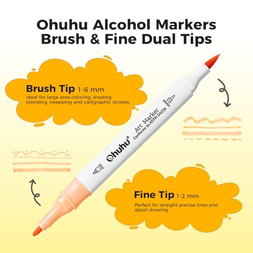Image of Ohuhu Alcohol Markers 80 Colors: Brush & Fine Dual Tips Alcohol Markers Coloring Illustration Sketching Alcohol Art Marker Set for Adult Beginner, Great Value Pack for Art Class