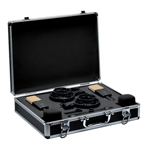 Image of AKG Pro Audio C414 XLII Stereoset Large-Diaphragm, Vocal, Instrument Condenser Microphone, Multipattern, Live Sound or Studio, with Accessories, and Hard Case, Matched Pair. Black and Gold