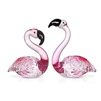 LONGWIN Handmade Art Glass Flamingo Figurines ¨C 2 Pcs/Pair Hand Blown Glass Flamingo Animal Sculpture Collectible Figurines Gift Idea