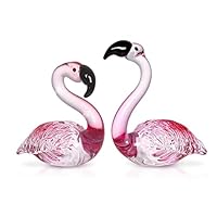 LONGWIN Handmade Art Glass Flamingo Figurines – 2 Pcs/Pair Hand Blown Glass Flamingo Animal Sculpture Collectible Figurines Home and Wedding Decor