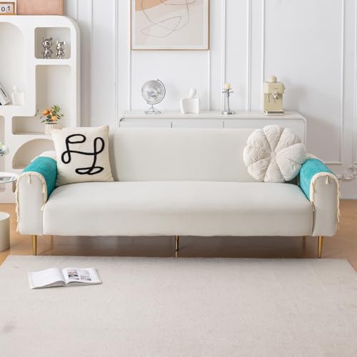 Image of HOKIPO 'Serenity Tassel' Chenille Sofa Arm Cover with Tassels - 1 Pair | Ocean Teal (IN-893-SBL*2)