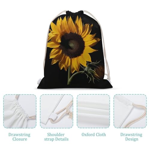 Sunflower Black Background Drawstring Backpack String Bag Sackpack for Gym Shopping Beach Sport Yoga4