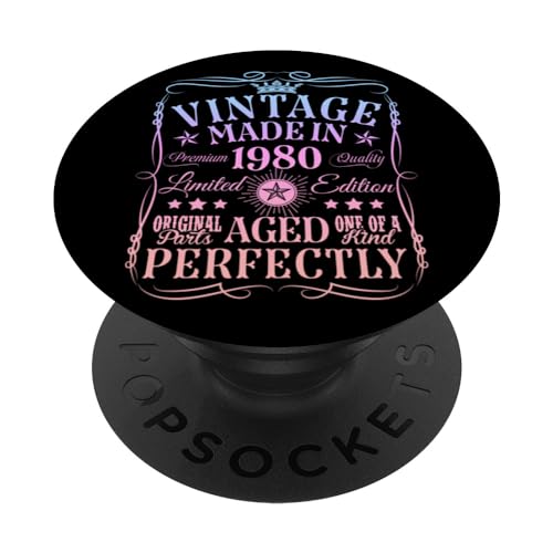 Decoraciones vintage de 44 cumpleaños vintage de 1980 44 cumpleaños PopSockets PopGrip Intercambiable