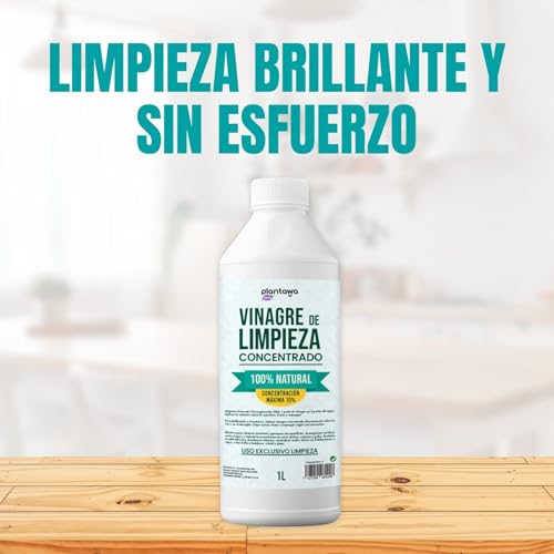 PLANTAWA Vinagre de Limpieza Concentrado 10º 1L | Limpiador Multiusos Natural y Potente, Antical Eficaz | Desinfecta, Desengrasa y Elimina la Cal de Superficies