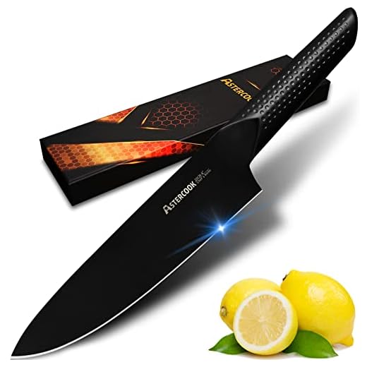 Astercook Chef Knife, 8 Inch Pro Kitchen Knife Dishwasher Safe, High Carbon German Stainless Steel Chef's Knives with Ergonomic Handle, Elegant Black, Best Gifts