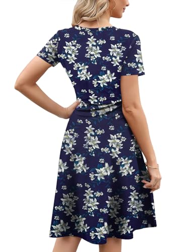 Image of Women's 2026 Fit and Flare Dress Summer Casual Elegant Vintage Floral Printed Work Party A-line Dress with Pockets 162