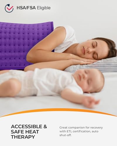 Image of Heating Pad for Back Pain Relief & Cramps, CooCoCo Heating Pads with Auto Shut Off, 6 Heat Settings Electric Heated Pad, 18 inchx33 inch, Purple