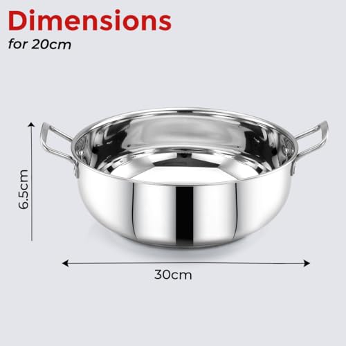Image of AVIAS INOX Triply Bottom Stainless Steel Kadai 20cm, Easy Grip Handle