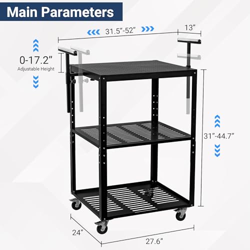 Eastrexon Planer Stand with Roller, 27.6\" x 24\" Tabletop, 31\"- 44.7\" Height Adjustable, 550 LBS Capacity Tool Stand with 4 Swivel Casters & Storage Space, for Most Planers, Saws, Bench-top Machines