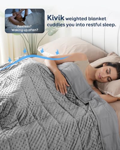 Kivik Weighted Blanket 15 lbs for Adults, Minky Dot Heavy Blankets, Microfiber Reversible Weighted Throw Blankets for All Seasons, Machine Washable, 48"x72" Twin Size, Grey