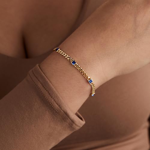 Image of Alex and Ani September Birthstone Sapphire Curb Chain Bracelet