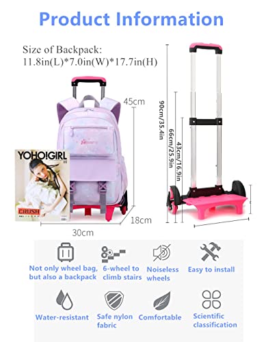 Gradient-Star Girls Rolling Backpacks For School, Capacity School Bags Bookbags For Teens Girls With 2 Wheels #TOP3