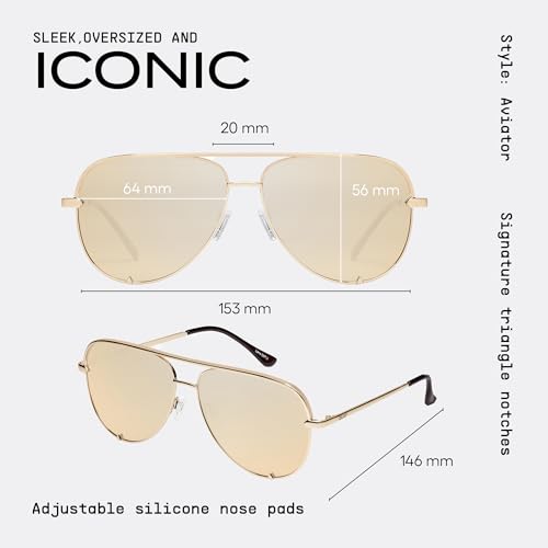 Image of QUAY High Key Extra Large Polarized Unisex Aviator Sunglasses, UV Protection, Oversized Accessories for On The Go Lifestyle