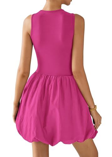Image of KIRUNDO Summer Dresses for Women 2026 Cute Mini Sleeveless Bubble Dress | Stretchy Ruched Front Cinched Waist, Woven Balloon Skirt, Crewneck Tank Sundress With Pockets, Casual Party Vacation Outfits