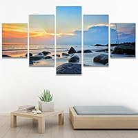 SIGNWIN 5 Panel Canvas Wall Art Skyline Sunset for Home Decorations Ready to Hang - 60