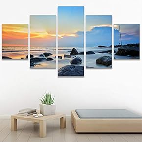 SIGNWIN 5 Panel Canvas Wall Art Skyline Sunset...