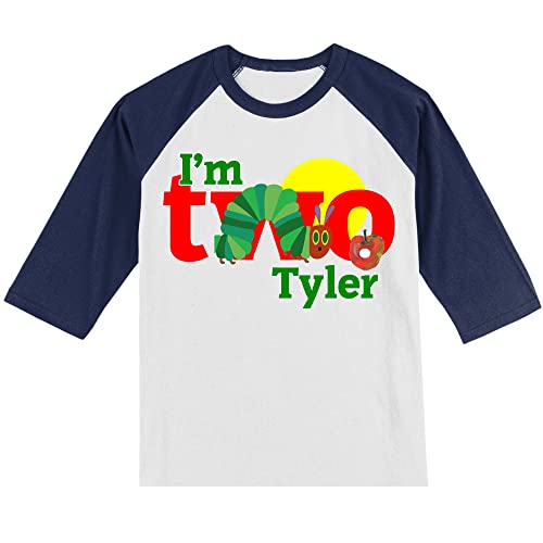 Personalized Caterpillar 2nd Birthday Shirt | 2nd Birthday Shirt | Handmade Decorated Shirt | Personalized with Name and Age | Unisex 3/4 Sleeve Raglan T-Shirt | #11323
