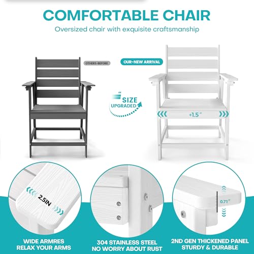 Image of 5 Piece Patio Dining Set, HDPE All-Weather Furniture with 4 Chairs & 1 Square Table, for Backyard, Garden, White