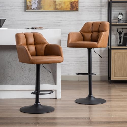 chairus Barhocker 2er Set PU Leder Sessel Barstuhl Ergonomischer 360° Drehbar Tresenhocker Küche Verstellbarer Höhe Bistrohocker (Braun(PU Leder-Armlehne)) chairus Barhocker 2er Set PU Leder Sessel Barstuhl Ergonomischer 360° Drehbar Tresenhocker Küche Verstellbarer Höhe Bistrohocker (Braun(PU Leder-Armlehne))
