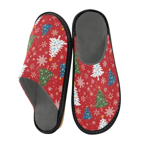 Slippers for Women Christmas Tree White Snowflakes Pattern Soft Winter Warm Shoes Indoor Outdoor Non-Slip House Travel Slippers