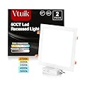 Vtuik 11 Inch Square LED Recessed Ceiling Light, Dimmable Canless Wafer Downlight, Damp-Rated for Bathroom Basement Kitchen, Ultra Thin with Junction Box, 5CCT 2700K 3000K 3500K 4000K 5000K, 2 Pack